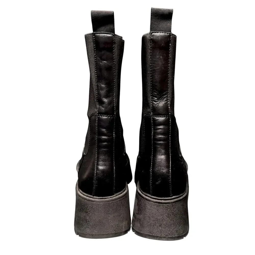 ZARA Flat Platform Black High Ankle Genuine Leather Boots EU 39 Women's 8.5